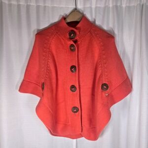Pure Handknit Coral Cape Button-Down 100% Cotton Women's Size S/M Wood Buttons